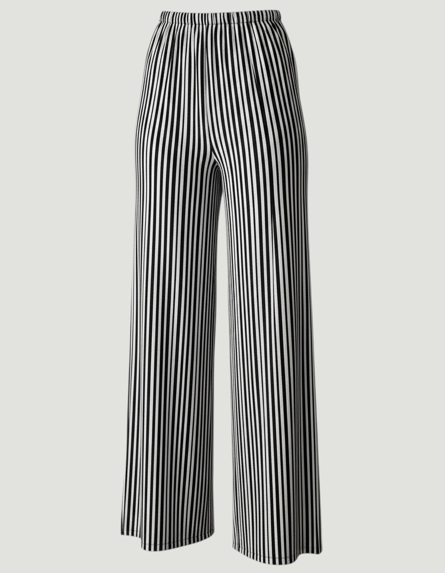 Pantalones de pernera ancha A F R A A T E L I E R con rayas verticales en chocolate y beige, tejido fluido.