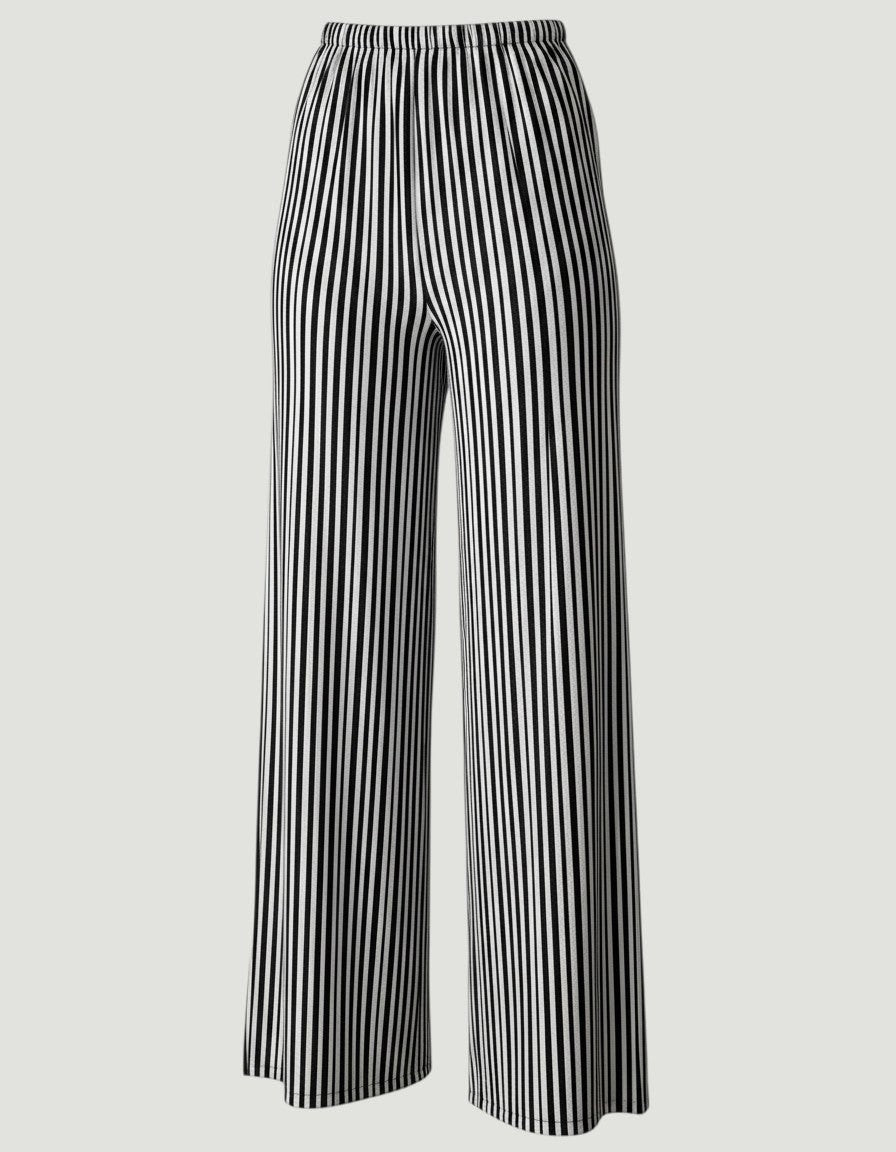 Pantalones de pernera ancha A F R A A T E L I E R con rayas verticales en chocolate y beige, tejido fluido.