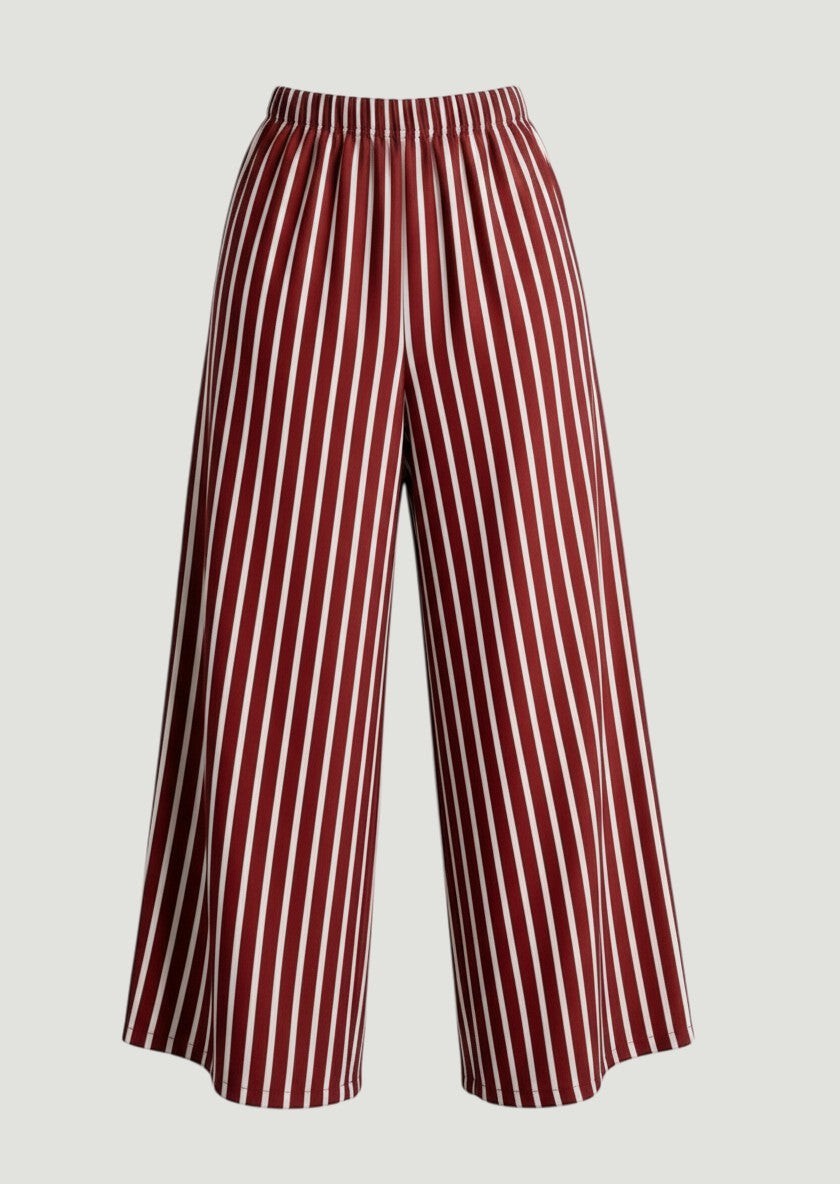 Pantalón wide leg A F R A A T E L I E R con rayas verticales en color teja y blanco de viscosa fluida